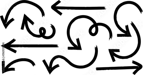 Hand drawn arrows collection black and white sketch for design directional concepts