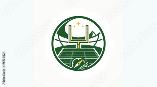 Football Stadium Logo with Goalpost and Compass in Green