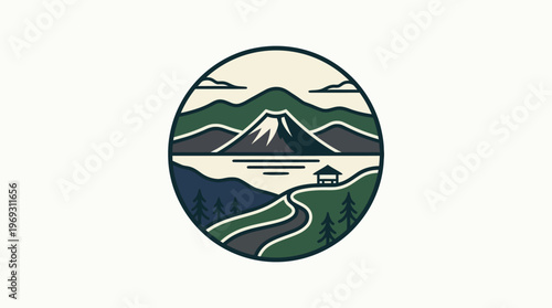 Minimalist Landscape Design with Mountains and Lake