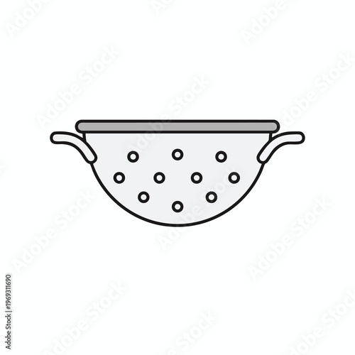 A simple illustration of a gray colander with handles and many holes