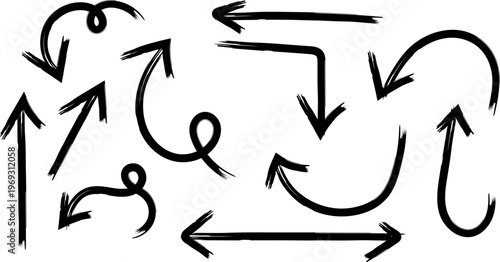 Hand drawn arrows black and white sketch for directional concepts design elements