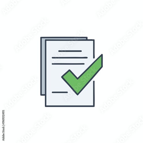 Icon of two papers with a green checkmark overlay on a white background
