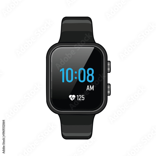 Black digital watch displays time 1008 AM and heart rate 125 bpm