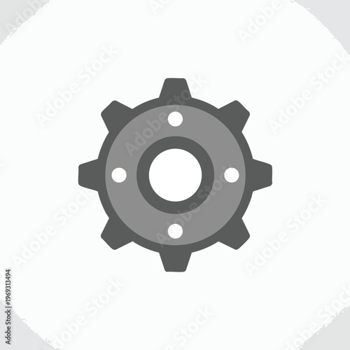Gray gear with eight teeth and four white dots, centered on a light background