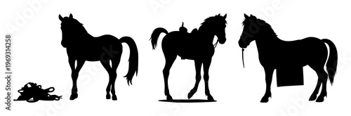 Professional leatherwork stitching pony set with solid black silhouette against white background featuring leatherwork, stitching, pony with artisan craft and trade