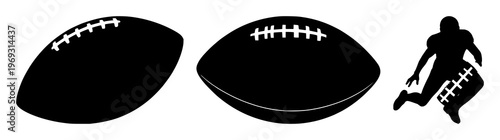 American football silhouette set with dynamic bold shape over transparent background featuring sports, athletics, game with orange and black