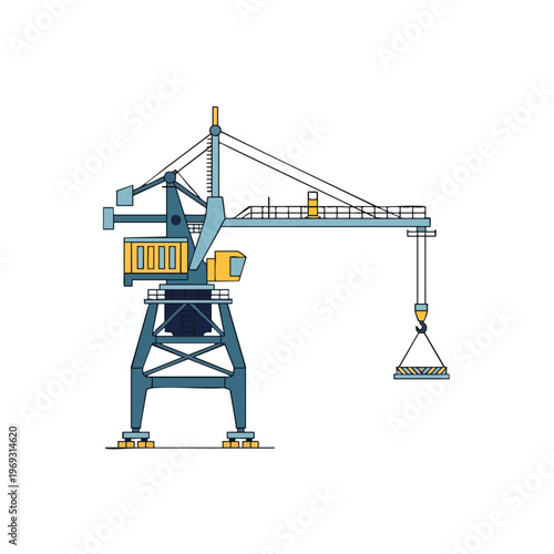 Industrial crane lifting a large load with yellow accents against white