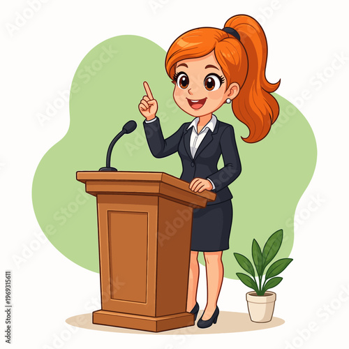 Businesswoman giving a presentation at a podium