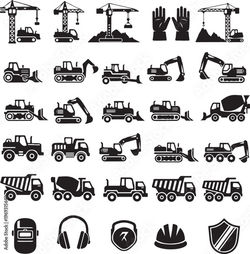 Set icons of crane, lifts and winches