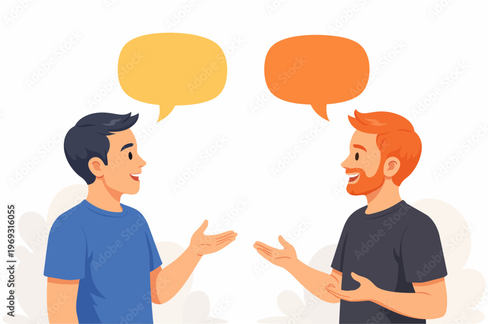 Fototapeta premium Two men talking with speech bubbles