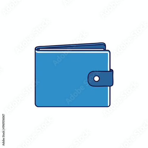 Simple flat icon of a closed blue bi-fold wallet with a snap closure