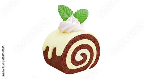 Chocolate and Vanilla Swiss Roll with Cream and Mint