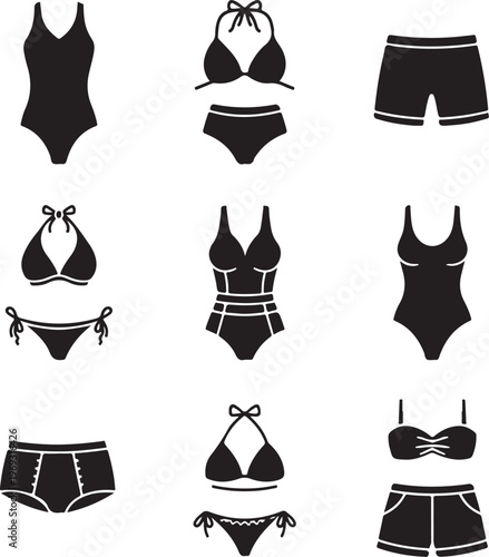 Set of 9 swimsuit filled icons