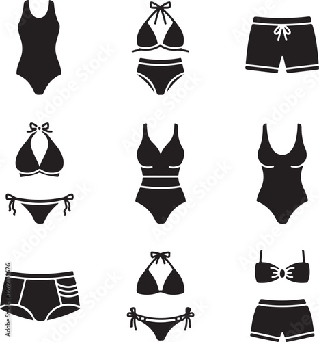 Set of 9 swimsuit filled icons