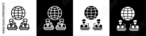 Teleconference black and white icon design concept
