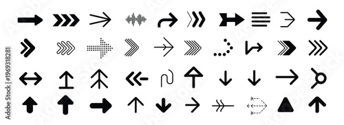 Assorted black arrow icons and symbols for direction and navigation displayed on a white background.