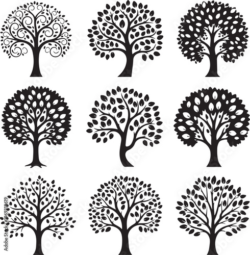 Set of black vector trees.
