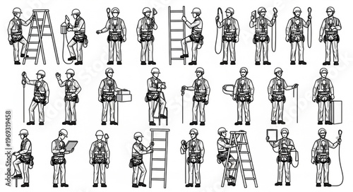 Collection of Construction Workers in Various Poses and Activities.