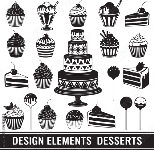 Set of desserts design elements