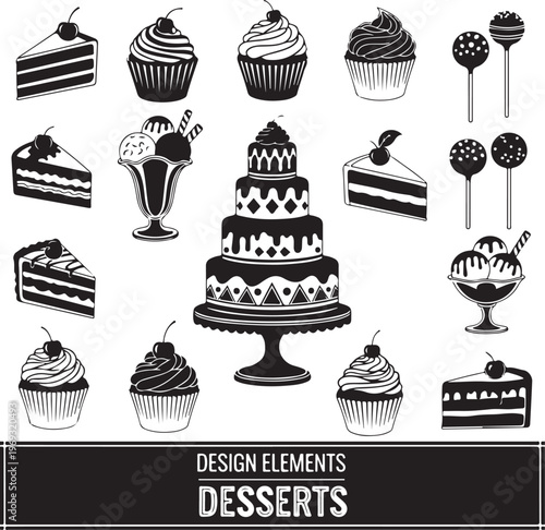 Set of desserts design elements