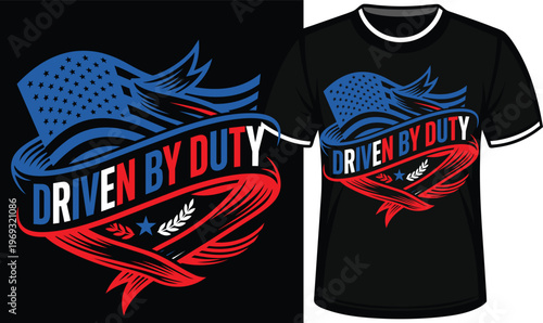 Driven By Duty American Flag Shield Emblem With Wreath And Stars