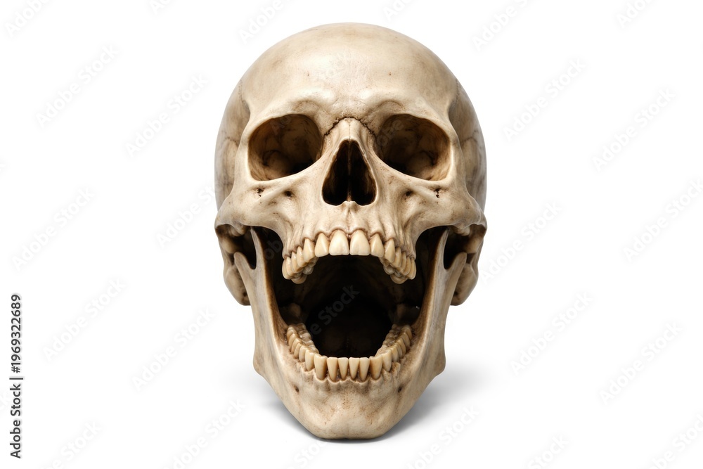 Fototapeta premium Human Skull with Open Mouth Isolated on White Background