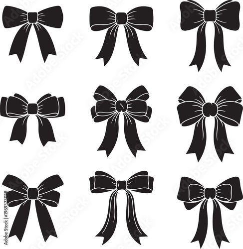 Set of graphical decorative bows. Vector icon collection