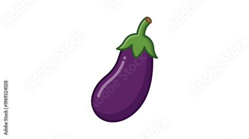 Isolated purple eggplant with green stem and leaves on white background, healthy food ingredient