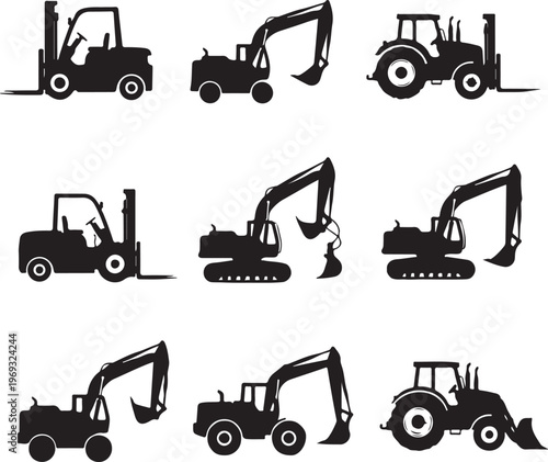 Set of heavy construction machines. Vector illustration 2