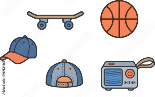 Urban Lifestyle and Skateboard Culture Icons Set
