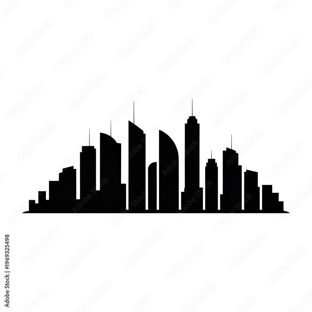 Obraz premium A silhouette of a city skyline against a plain background isolated on white background