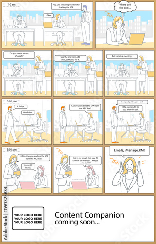 Corporate Comic Workflow Illustration – Document Search Frustration & Knowledge Management Solution (Content Coming Soon)