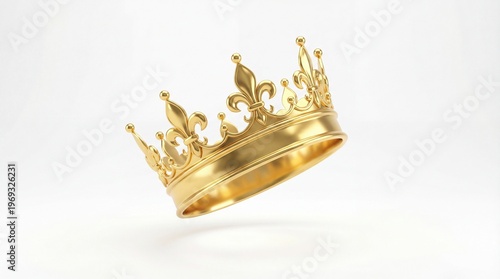 Golden crown with fleurdelis ornaments isolated on white background