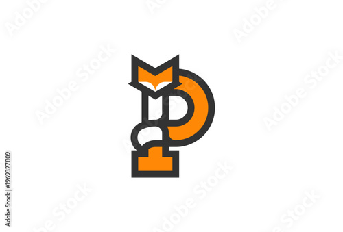 Letter P Fox Logo, Fox with Letter P combination, Fox Logo Design, vector illustration