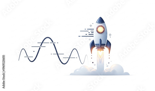 Isolated Rocket Icon Loop Animation with Pulsing Motion and Space Lift Effect on Transparent White Background