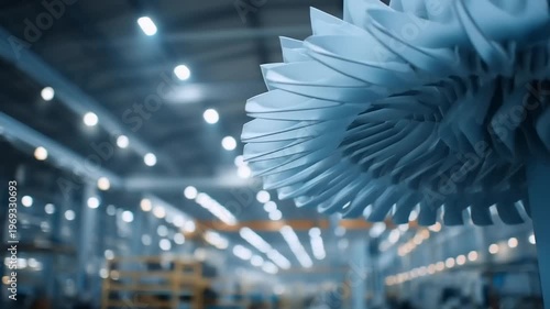 Industrial turbine component in a busy factory setting