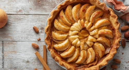 Tart and sweet apple pie divided to reveal cooked apples