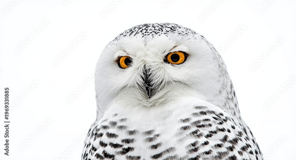 Obraz premium Wild northern bird painted as a snow owl on a simple white canvas