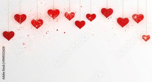 White backdrop with lively red heart shaped sparkle effects for holidays