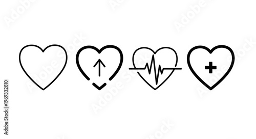 Foto Four heart icons representing health love life and medical care in a minimalist