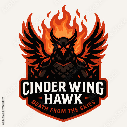 Set of vector cinder wing hawk logos emit fiery power for brand identities, merchandise, sports teams, or gaming graphics.
