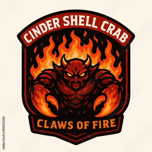 Set of fiery cinder shell crab with devilish appearance. Suitable for seafood restaurants, beachthemed brands, and halloween events.