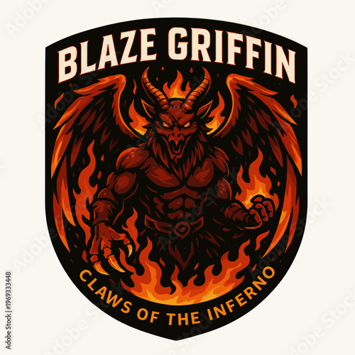 Set with demon in fiery inferno and griffin claws, suitable for dark, fantasythemed businesses and gaming companies.