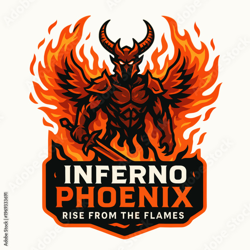 Keywords vector logo set inferno phoenix, horned warrior, flames, suitable for branding, gaming, fantasythemed businesses, apparel, merchandise.