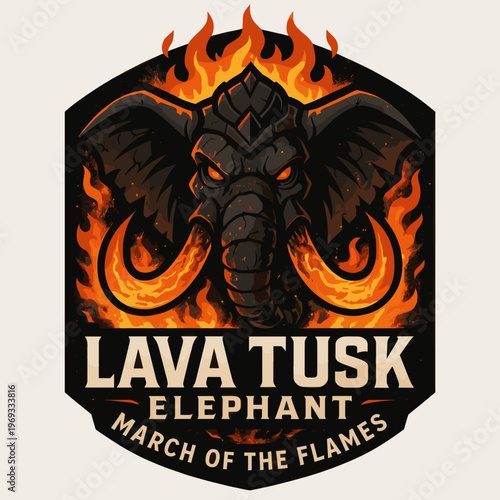 Set with fiery lava tusk elephant for brand design. Ideal for fierythemed brands seeking unique and eyecatching elements.