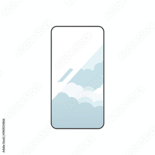 Minimalist smartphone screen displays soft, stylized clouds against a light blue sky