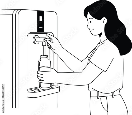 Woman filling water bottle at a water cooler dispenser
