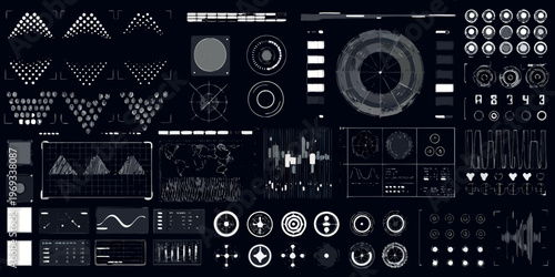 Abstract futuristic interface elements displayed on a dark background