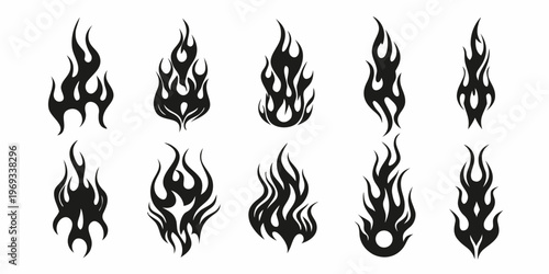Tribal flames a collection of stylized black fire designs