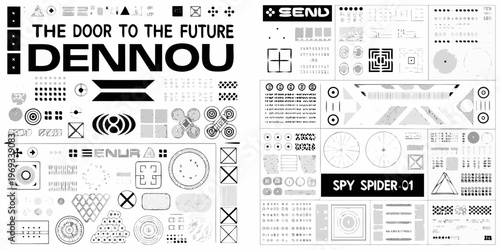 Complex geometric design featuring dennou and futuristic elements